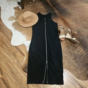 Express Black Multi Zip-Front Maxi Dress Med Large Chic Sexy Cotton